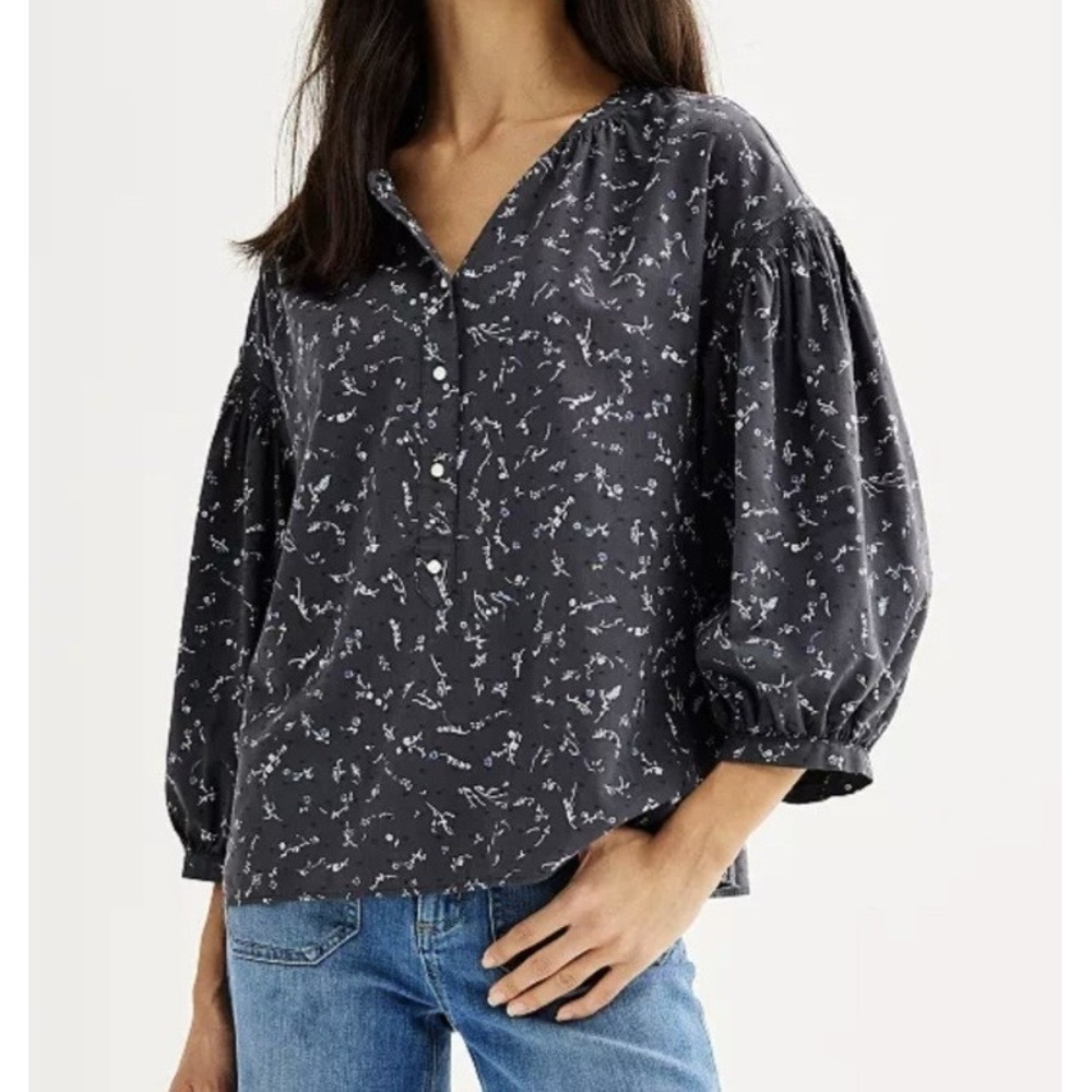 Sonoma Good For Life Women's  Femme Henley Top Charcoal Grey Size XL